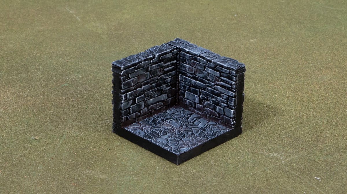 3D printed and painted dungeon tiles drybrushed grey