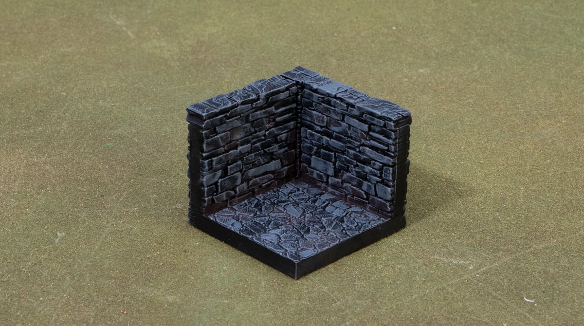 3D printed and painted dungeon tiles drybrushed grey