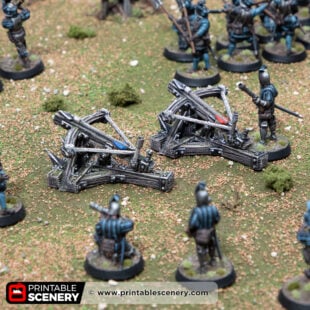 3d printed and painted ballista for dnd and wargaming