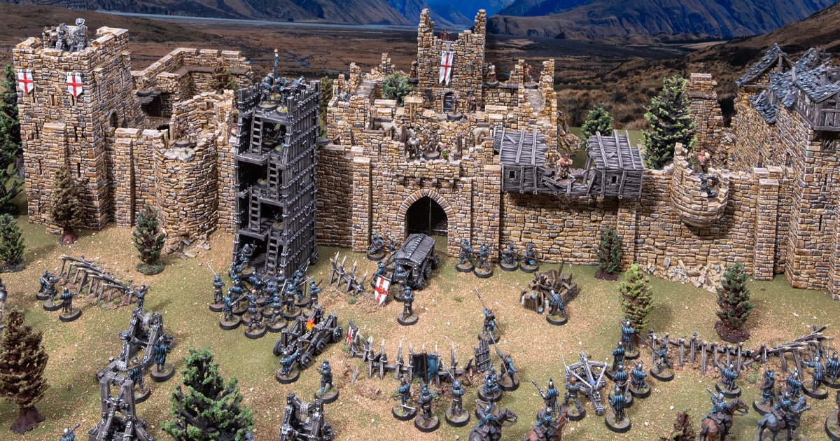 3d printed and painted castle model under siege