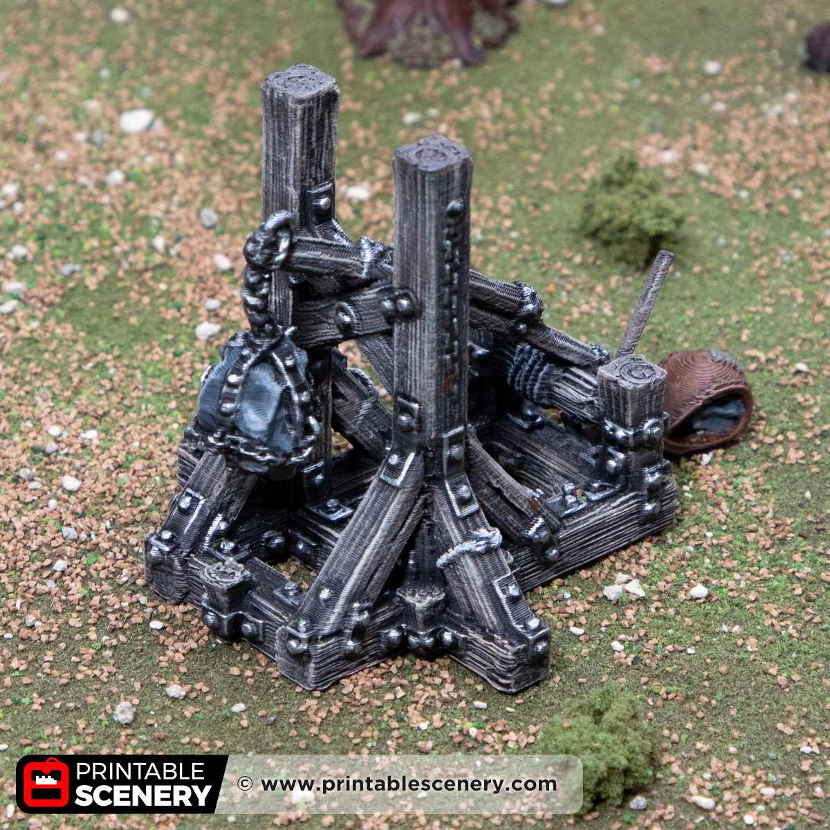 3d printed and painted trebuchet for dnd and wargaming