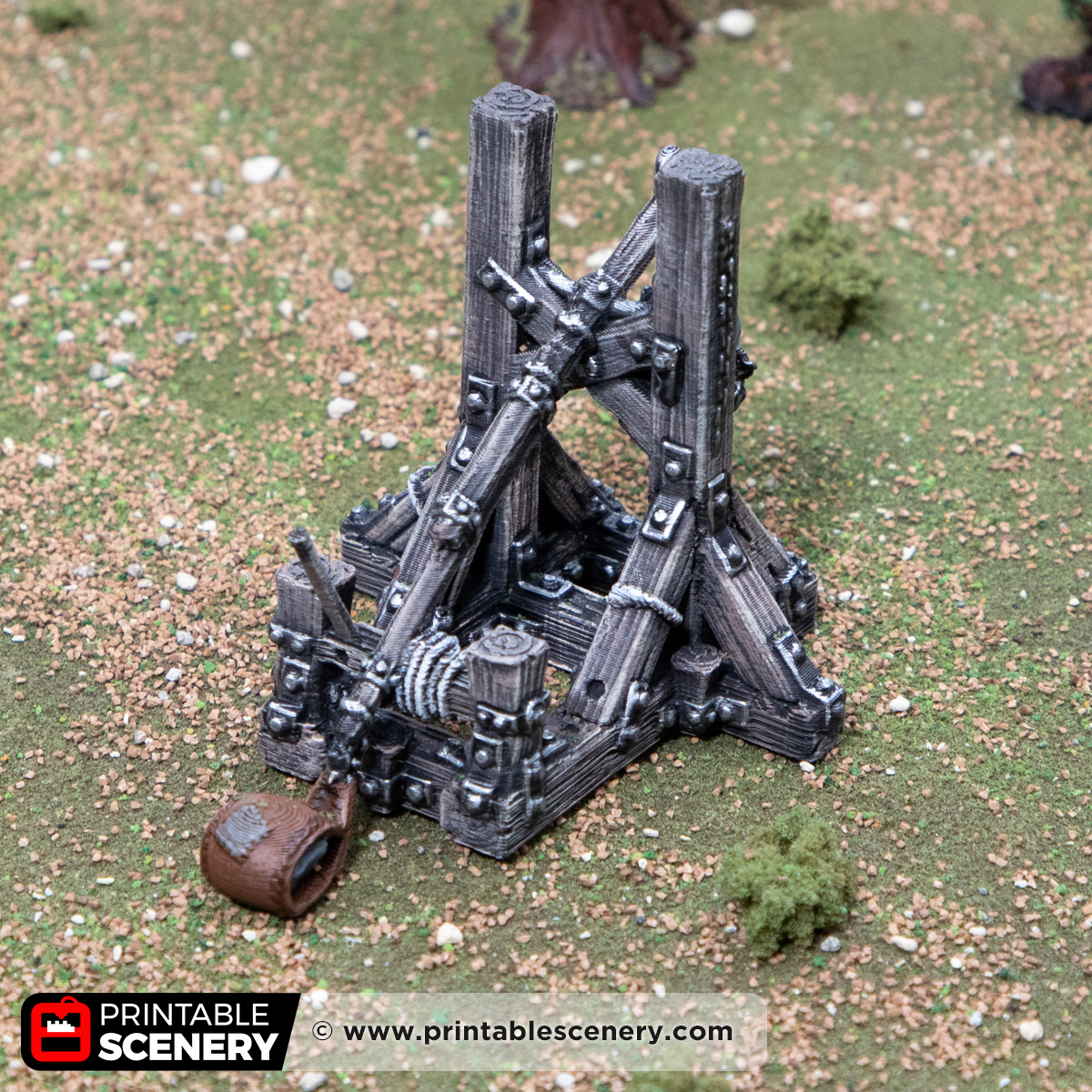 3d printed and painted trebuchet for dnd and wargaming