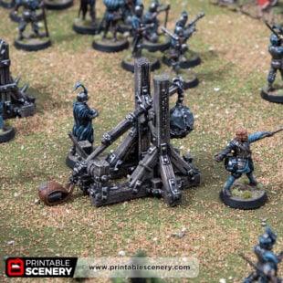 3d printed and painted trebuchet for dnd and wargaming