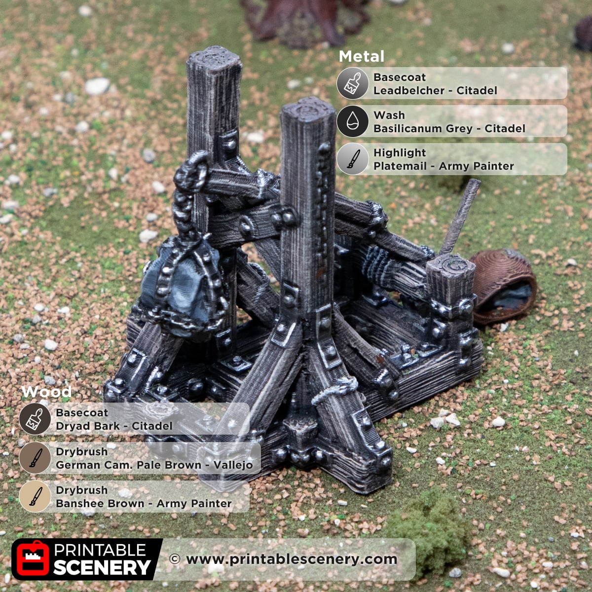 3d printed and painted trebuchet model