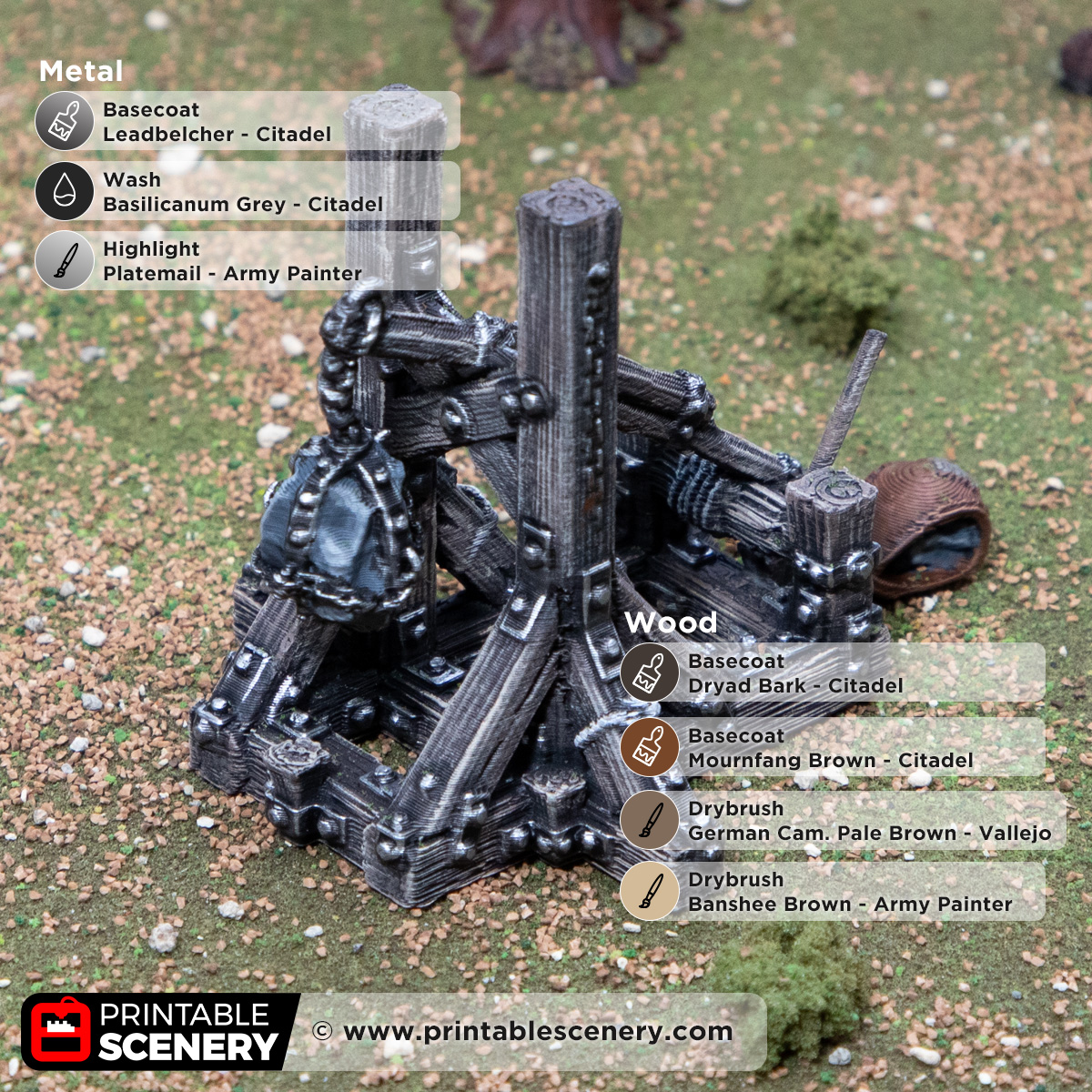 3d printed and painted trebuchet for dnd and wargaming