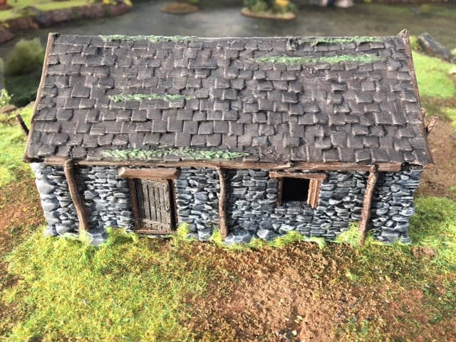 Moss and grass added to painted 3d printed Stone Barn