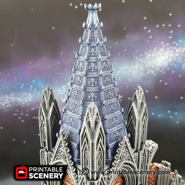 3D printed, Gothic Cathedral, 40K terrain, cathedral spire, OpenLOCK