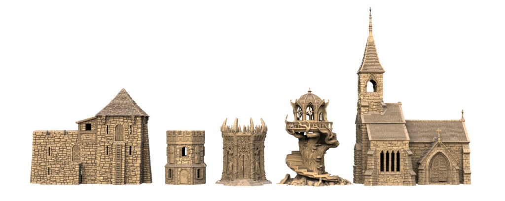 3D render of Dwarves, Elves, and Demons towers