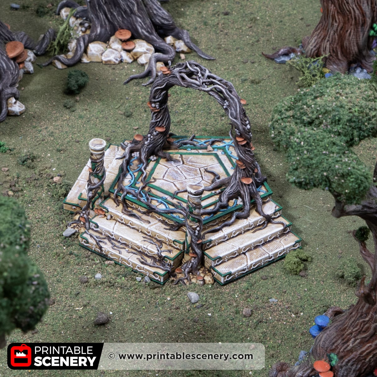 3D printed and painted Elven portal scatter terrain for fantasy tabletop games