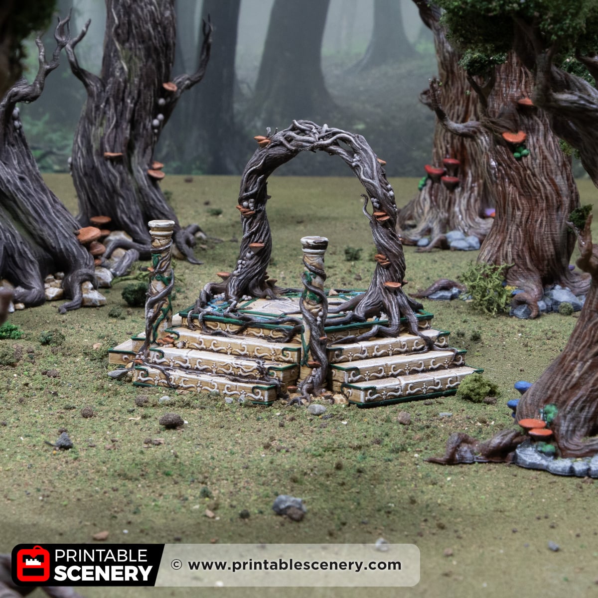 3D printed and painted Elven portal scatter terrain for fantasy tabletop games