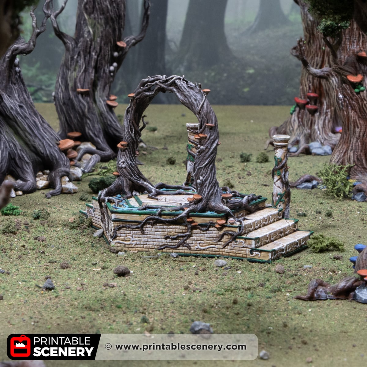 3D printed and painted Elven portal scatter terrain for fantasy tabletop games