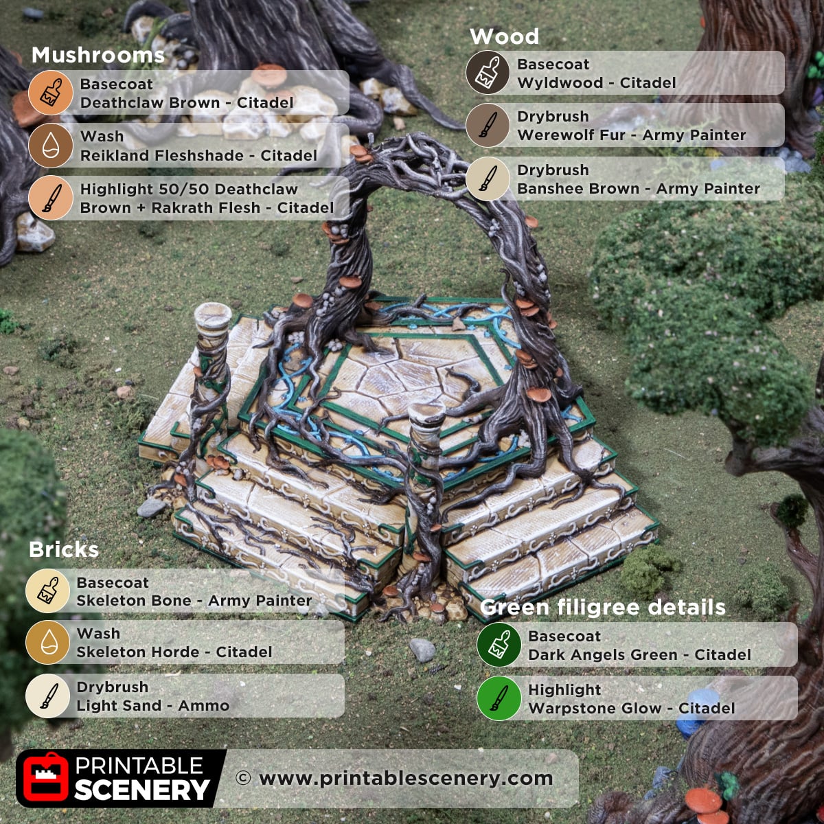 3D printed and painted Elven portal scatter terrain for fantasy tabletop games