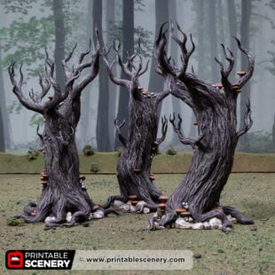 3d printed and painted Gloomwood Trees for tabletop games like dnd and warhammer