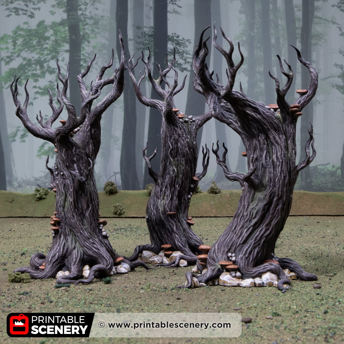 3d printed and painted Gloomwood Trees for tabletop games like dnd and warhammer