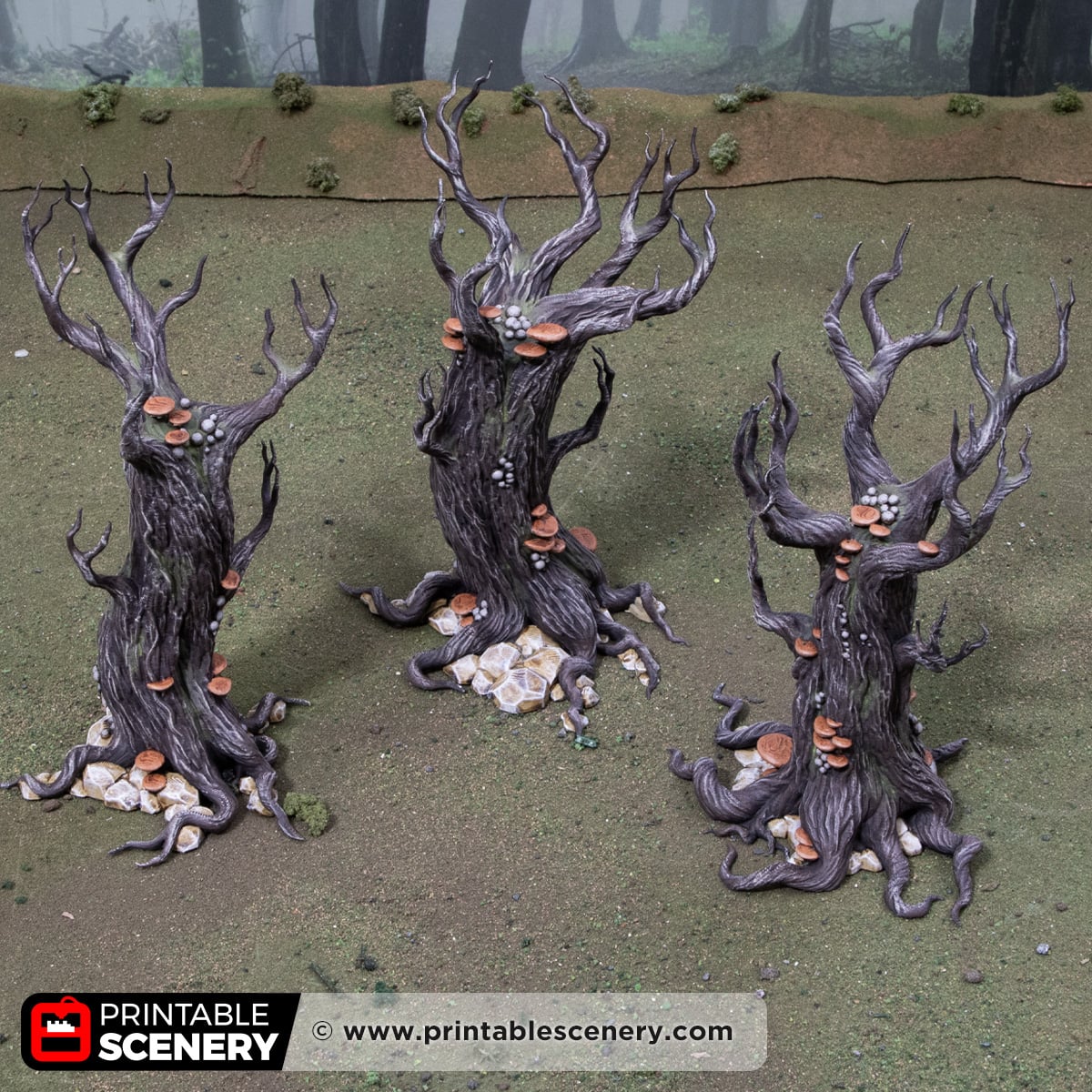 3d printed and painted Gloomwood Trees for tabletop games like dnd and warhammer