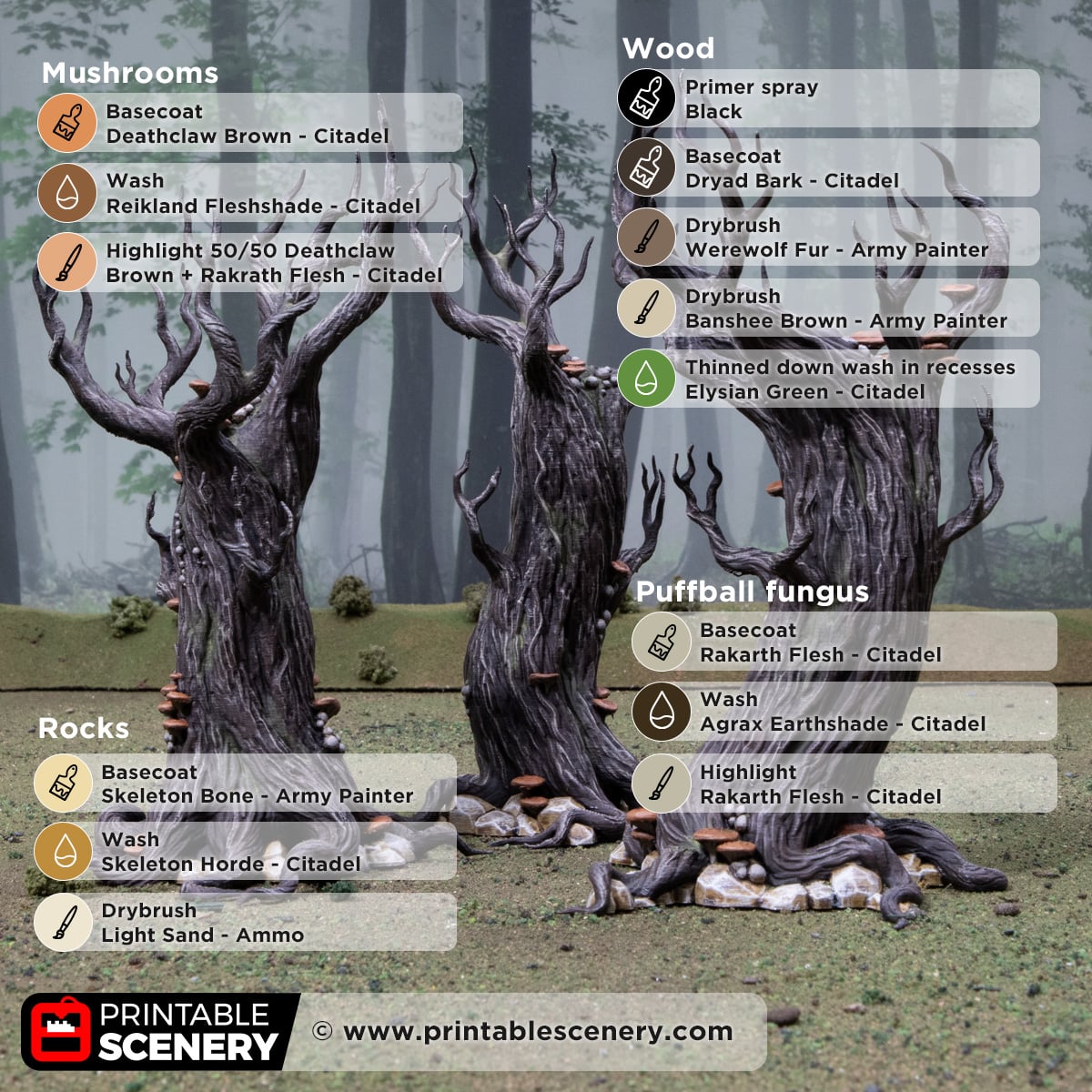 3d printed and painted Gloomwood Trees for tabletop games like dnd and warhammer