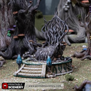3D printed and painted Elven Living throne model for tabletop games