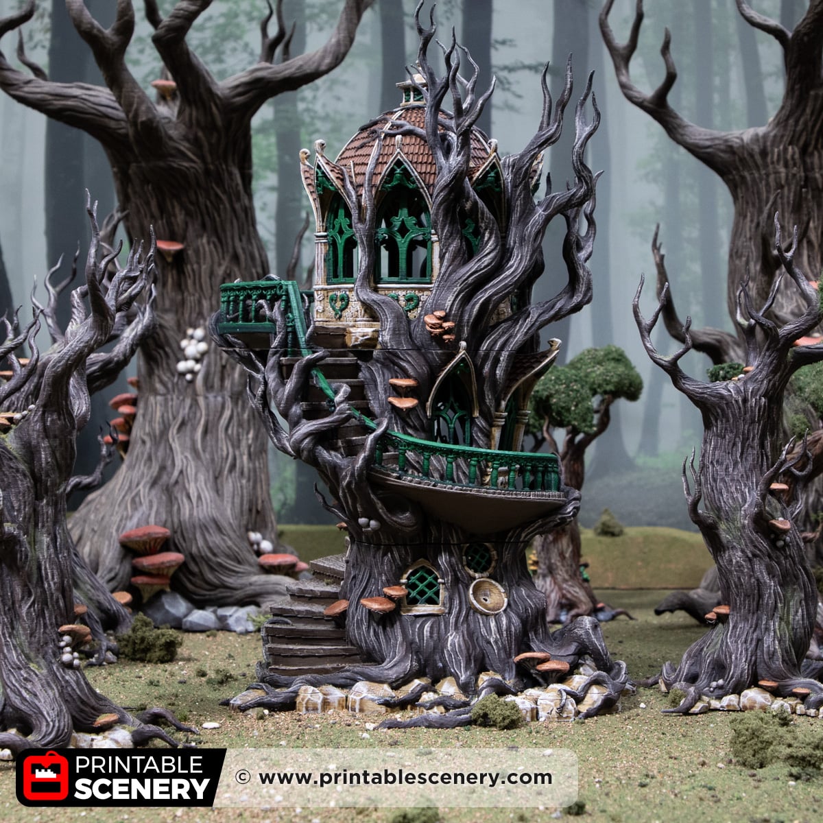 3d printed and painted Gloomwood Treehouse for tabletop games and RPGs