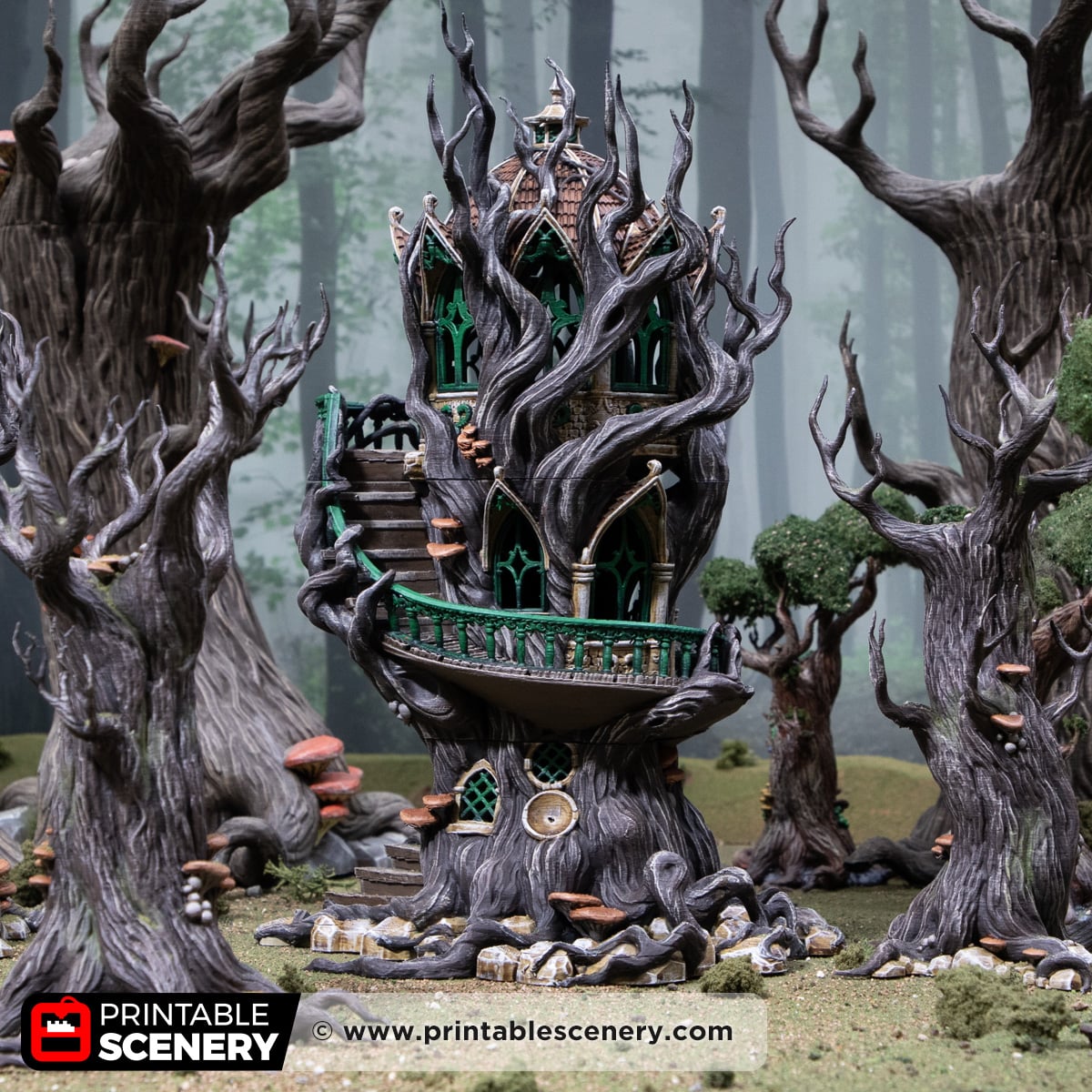 3d printed and painted Gloomwood Treehouse for tabletop games and RPGs