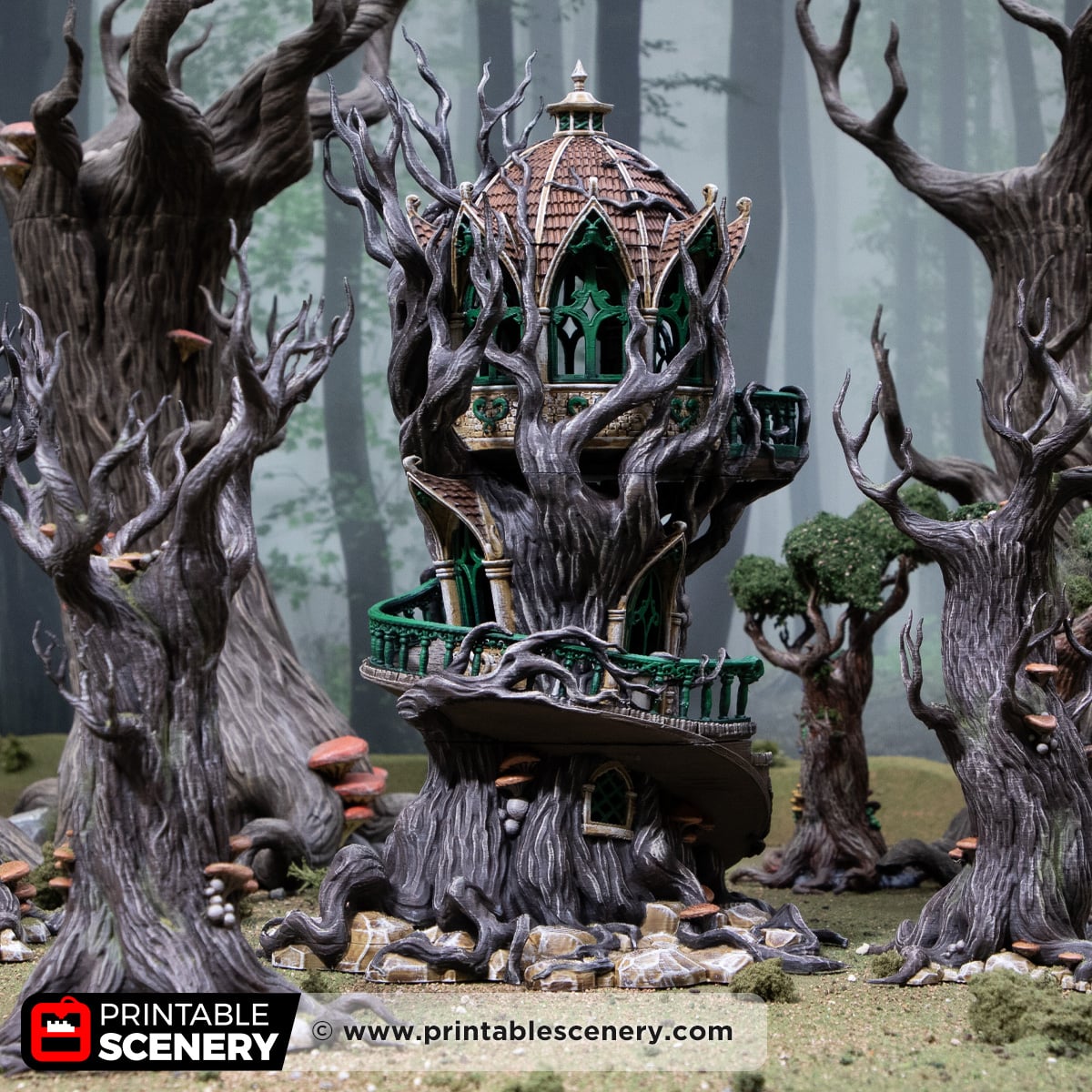 3d printed and painted Gloomwood Treehouse for tabletop games and RPGs