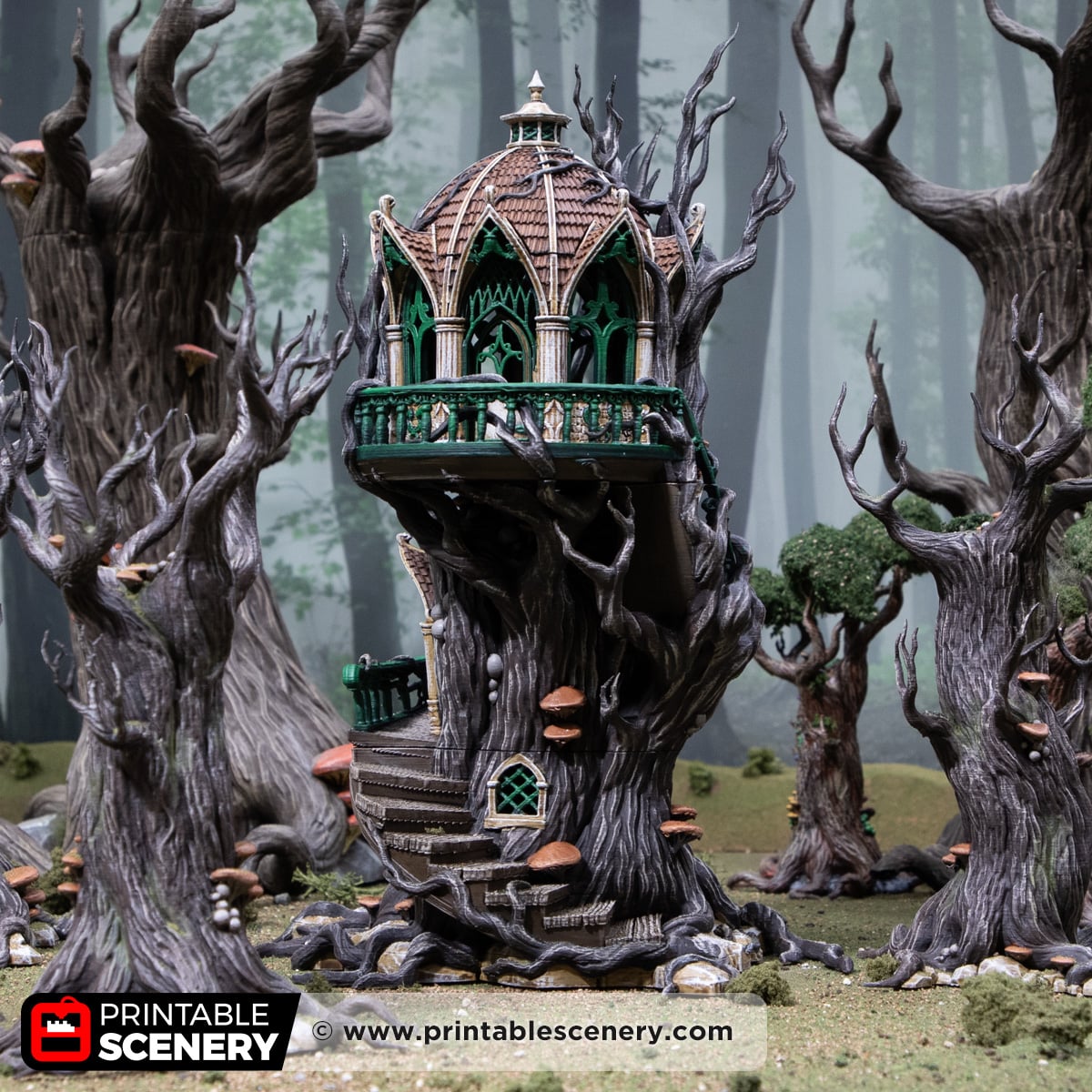 3d printed and painted Gloomwood Treehouse for tabletop games and RPGs