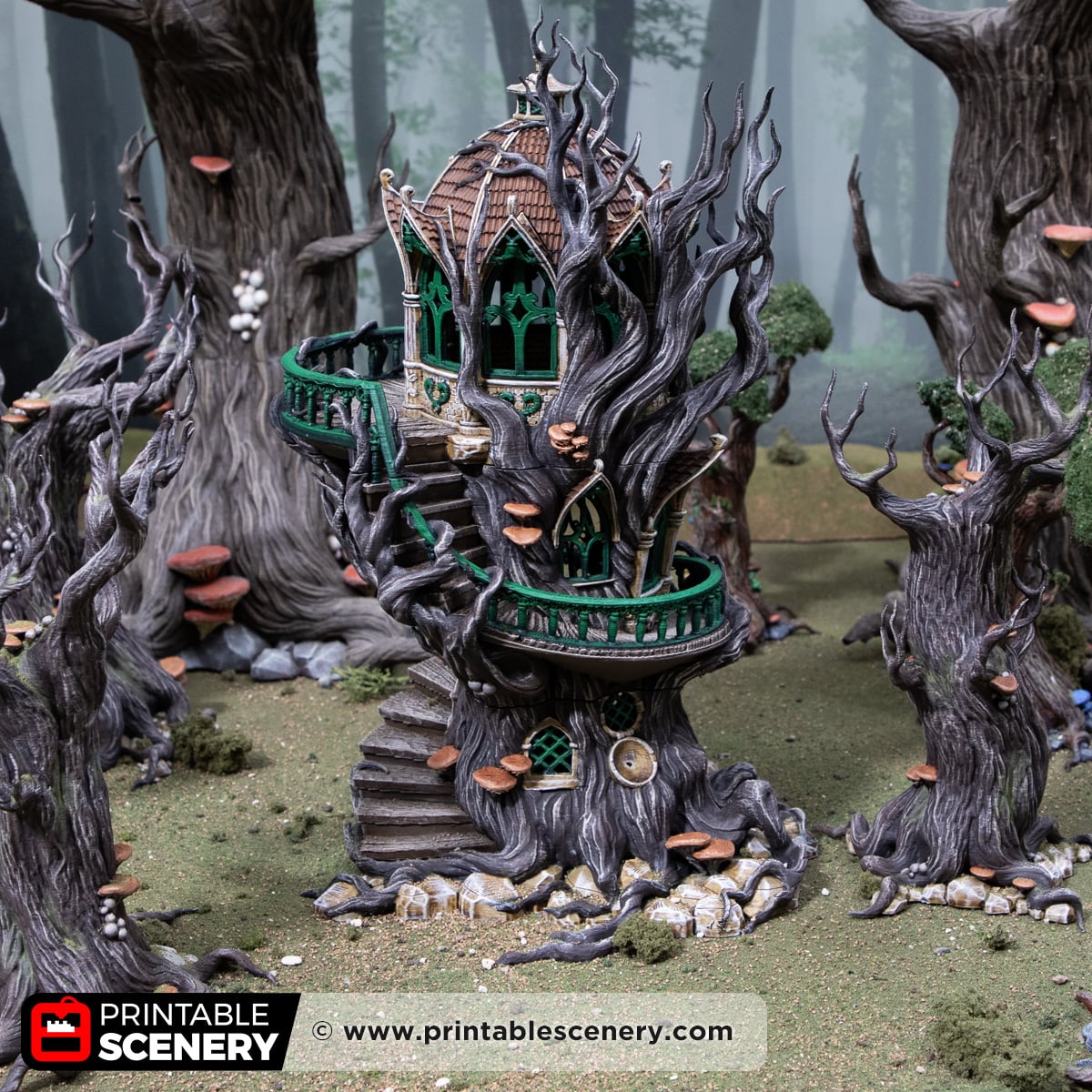 3d printed and painted Gloomwood Treehouse for tabletop games and RPGs