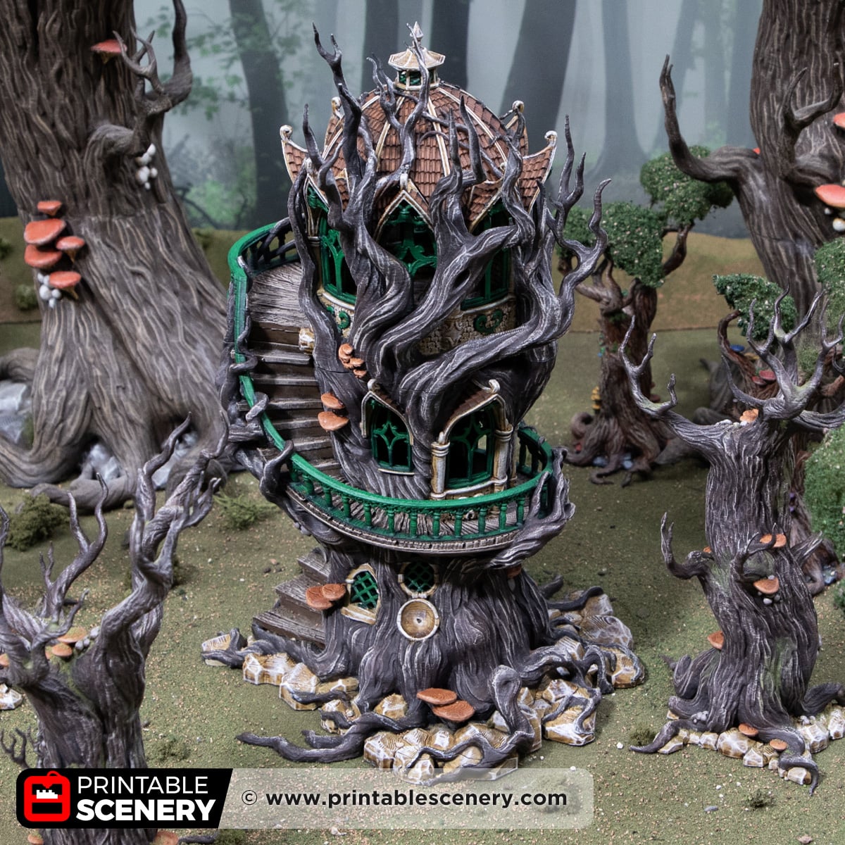3d printed and painted Gloomwood Treehouse for tabletop games and RPGs