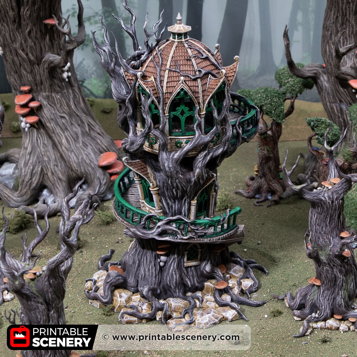 3d printed and painted Gloomwood Treehouse for tabletop games and RPGs