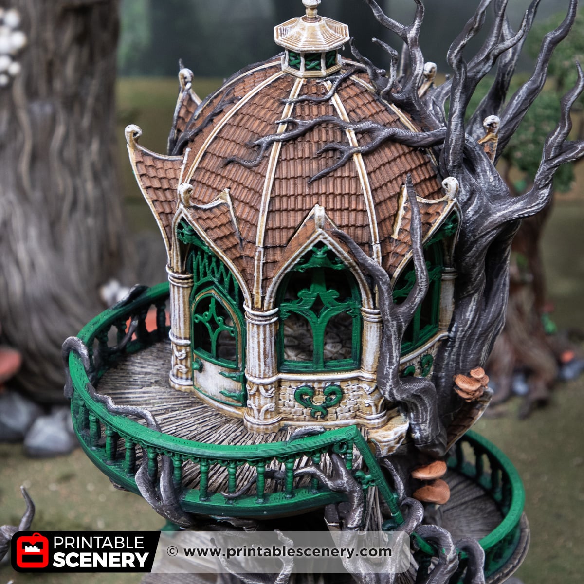3d printed and painted Gloomwood Treehouse for tabletop games and RPGs