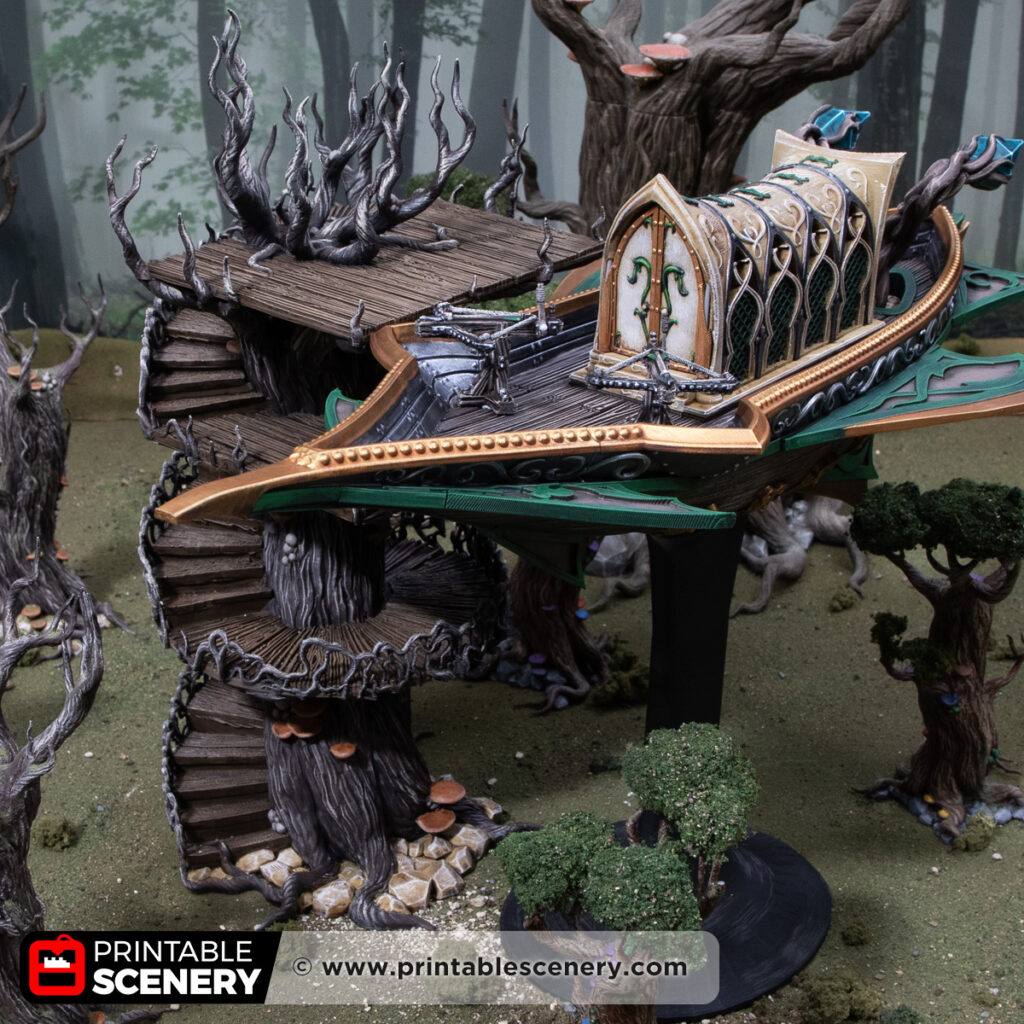 3D printed and painted Elven Ithillian Sky Port model for tabletop games and PRGs