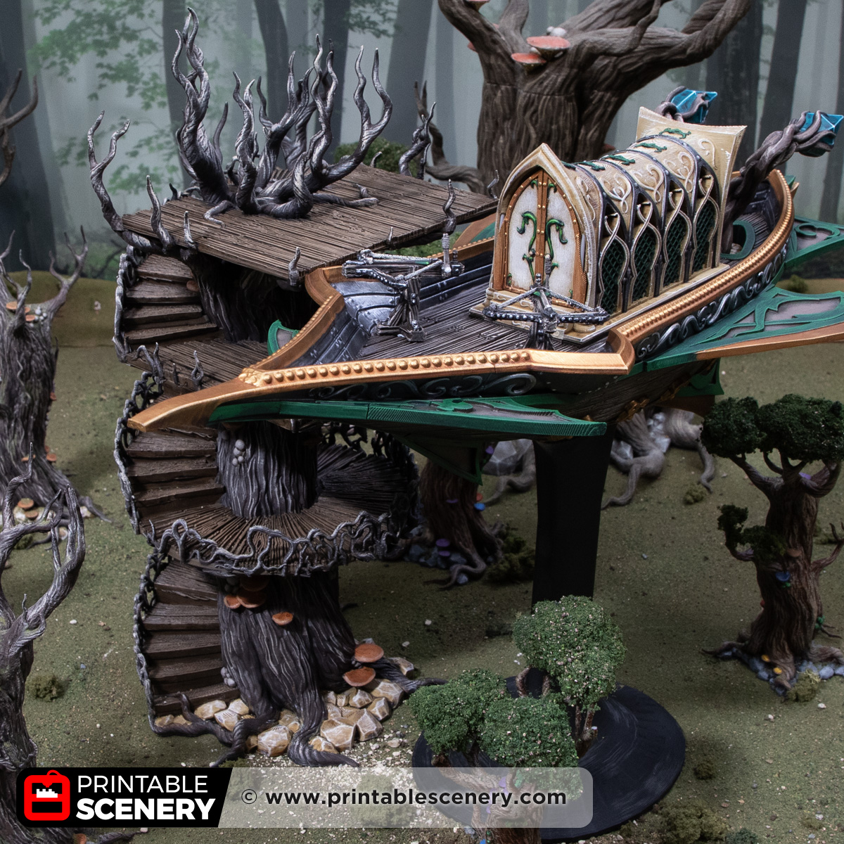 3D printed and painted Elven Ithillian Sky Port model for tabletop games and PRGs