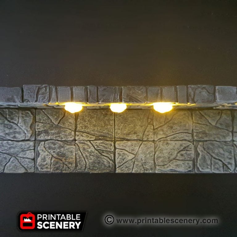 Heavy Stone Torch Wall - Printable Scenery