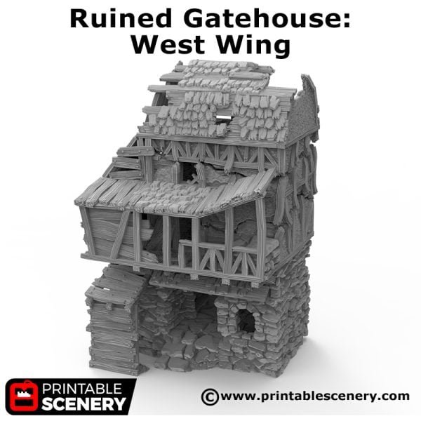 3D Printed Ruined Gatehouse West Wing Age of Sigmar Dnd Dungeons and Dragons frostgrave mordheim tabletop games