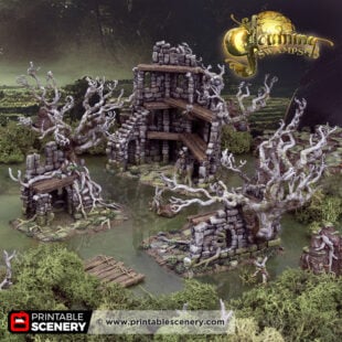 3d printed and painted Gloaming Wilderness terrain models for dnd and wargaming