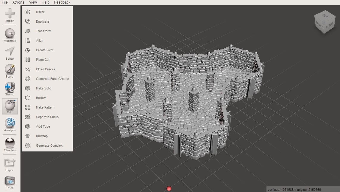 Screenshot of planecutting a model on meshmmixer