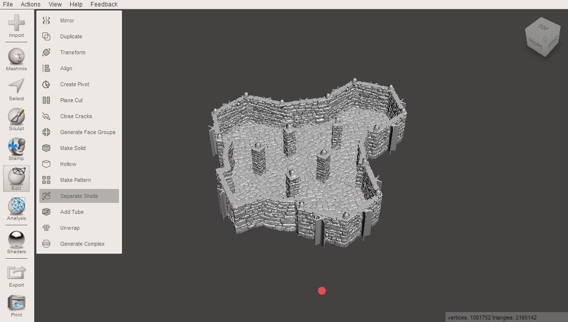 Screenshot of planecutting a model on meshmmixer