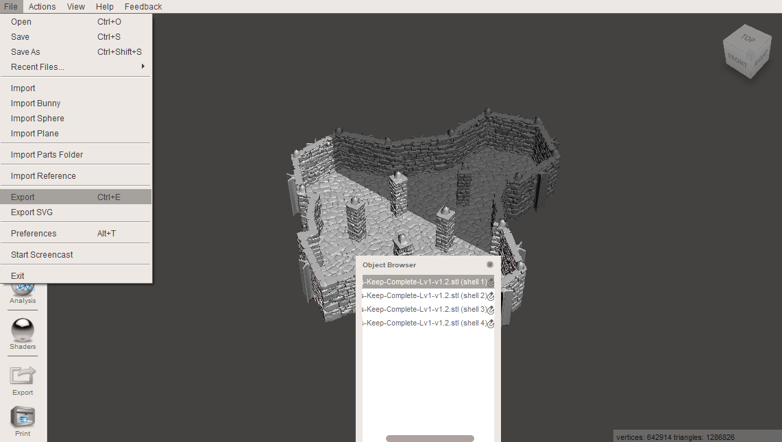 Screenshot of planecutting a model on meshmmixer