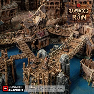 3D printed and painted Cities of Ramshackle and Ruin terrain for dnd and wargames