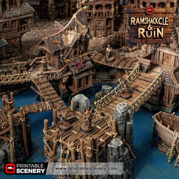 3D printed and painted Cities of Ramshackle and Ruin terrain for dnd and wargames