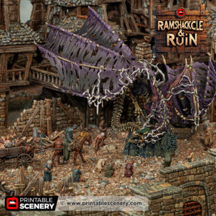 3D printed and painted swamp dragon and prisoners models for dnd and wargames