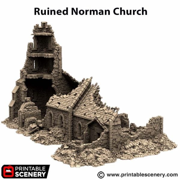 3D printed Ruined Norman WW2 Church