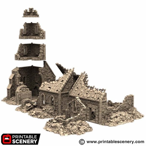 3D printed Ruined Norman WW2 Church