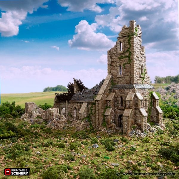 3D printed Ruined Norman WW2 Church