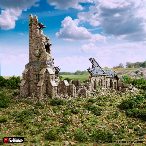 3D printed Ruined Norman WW2 Church