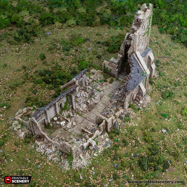 3D printed Ruined Norman WW2 Church