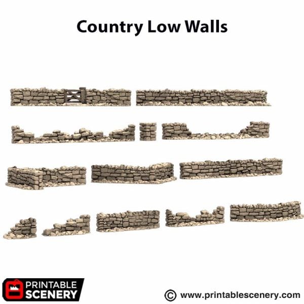 3D Printable Country Low Walls Fence Gate