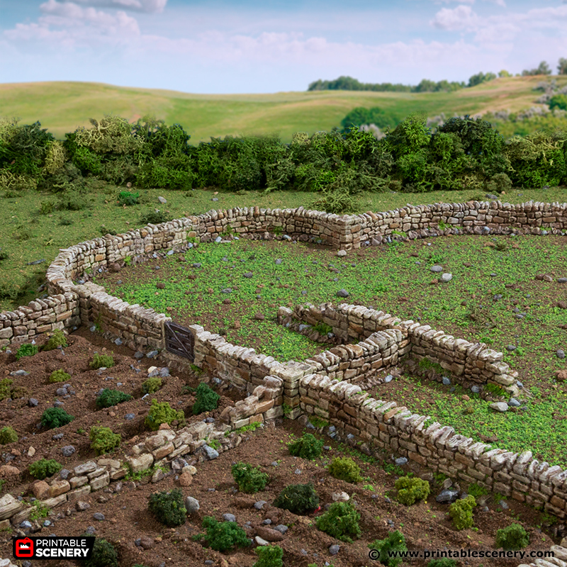 Country Low Walls 3D Printed Tabletop Terrain - 28mm RPG Scenery & Wargame Walls For D&D And Miniatures
