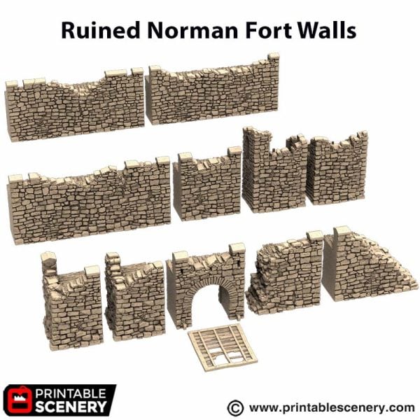 3D printable Ruined Norman Fort Walls