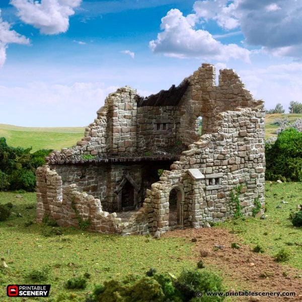 Ruined Norman Stone Manor STL Medieval House