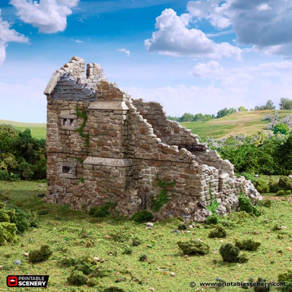 Ruined Norman Stone Manor STL Medieval House